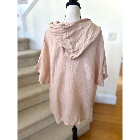 John P Hooded Blush Pink Linen Oversize Tunic Top Lagenlook Boho Beach Resort - Picture 4 of 7
